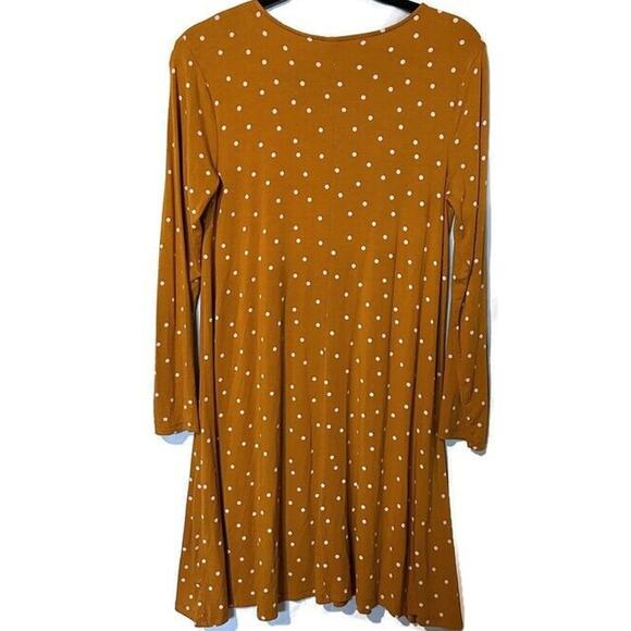 Old Navy Long Sleeve Midi Orange and White Polka Dot Medium Dress Size M - Picture 2 of 8